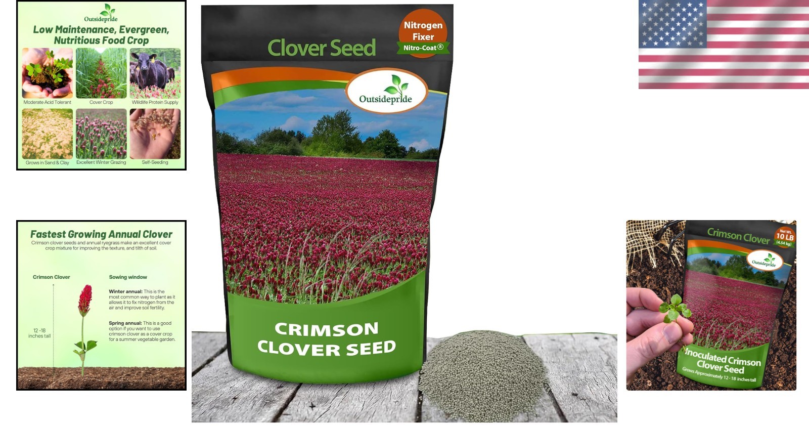 Crimson Clover Seeds – 10 lbs Nitrocoated, Perfect for Lawns & Soil Enrichment