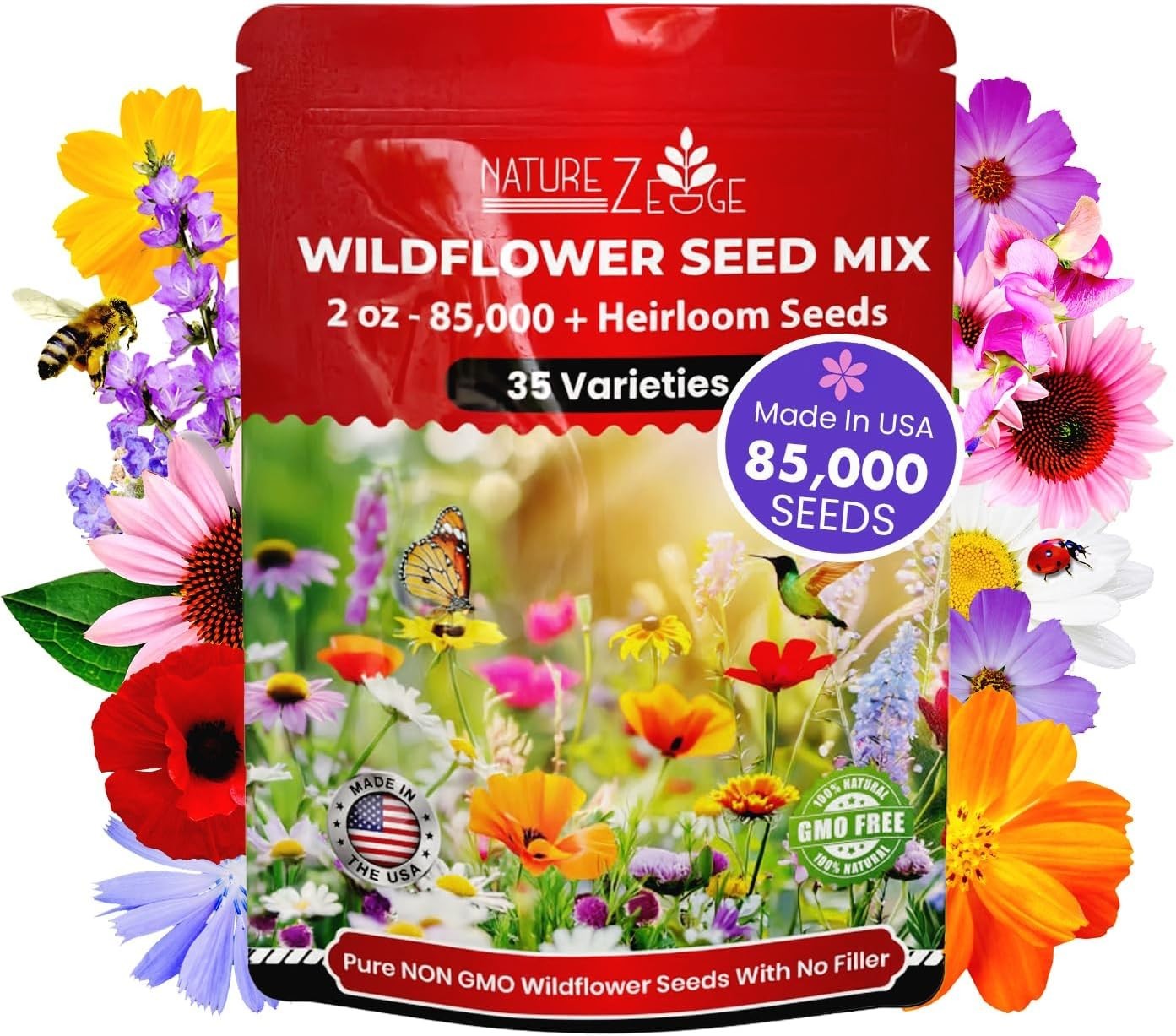 Vibrant Wildflower Seeds Mix – 2 Oz of 85,000 Non-GMO Flowers to Attract Poll…