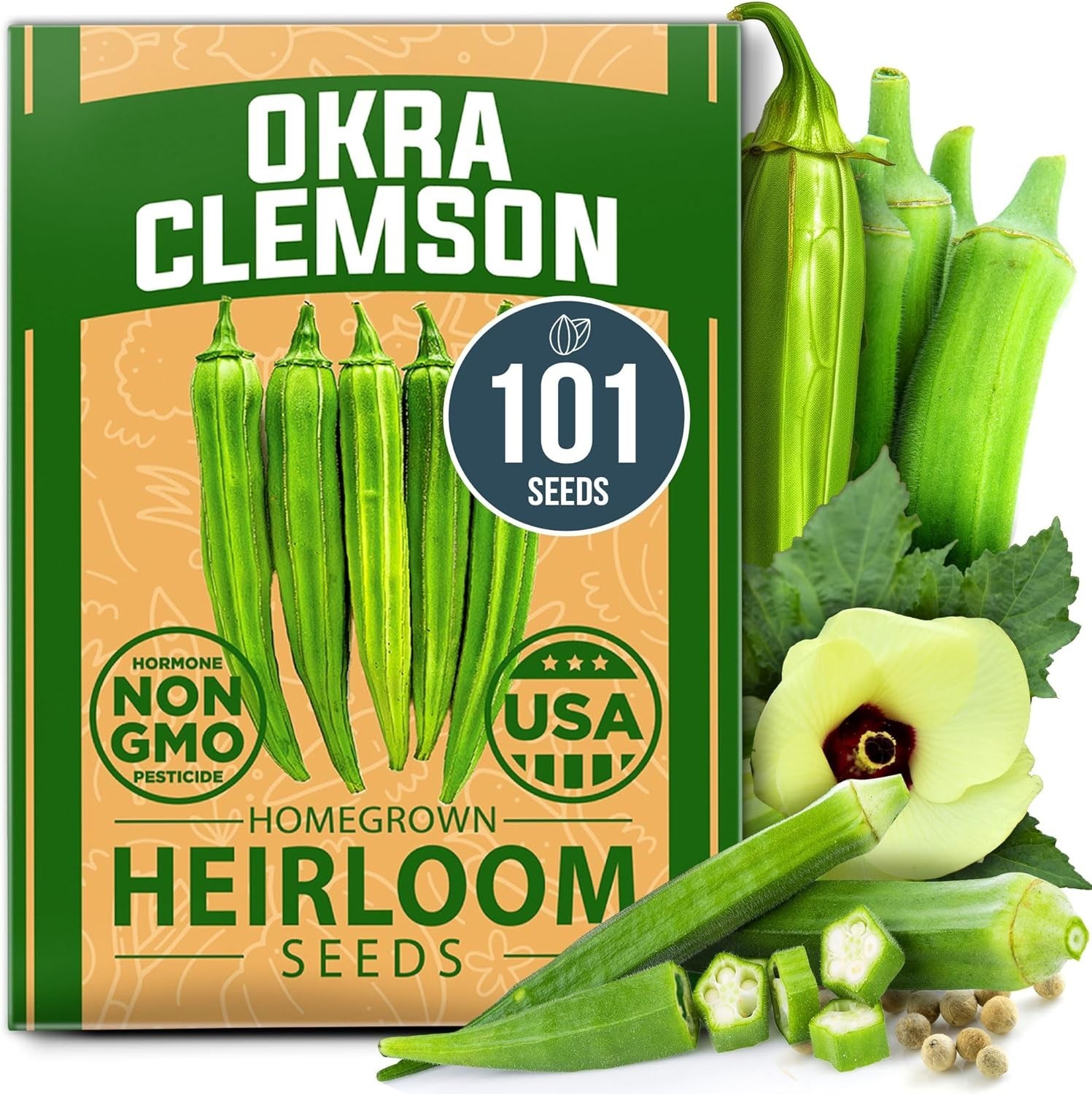 Clemson Spineless Heirloom Okra Seeds – 101 Non-GMO Seeds for Easy Gardening