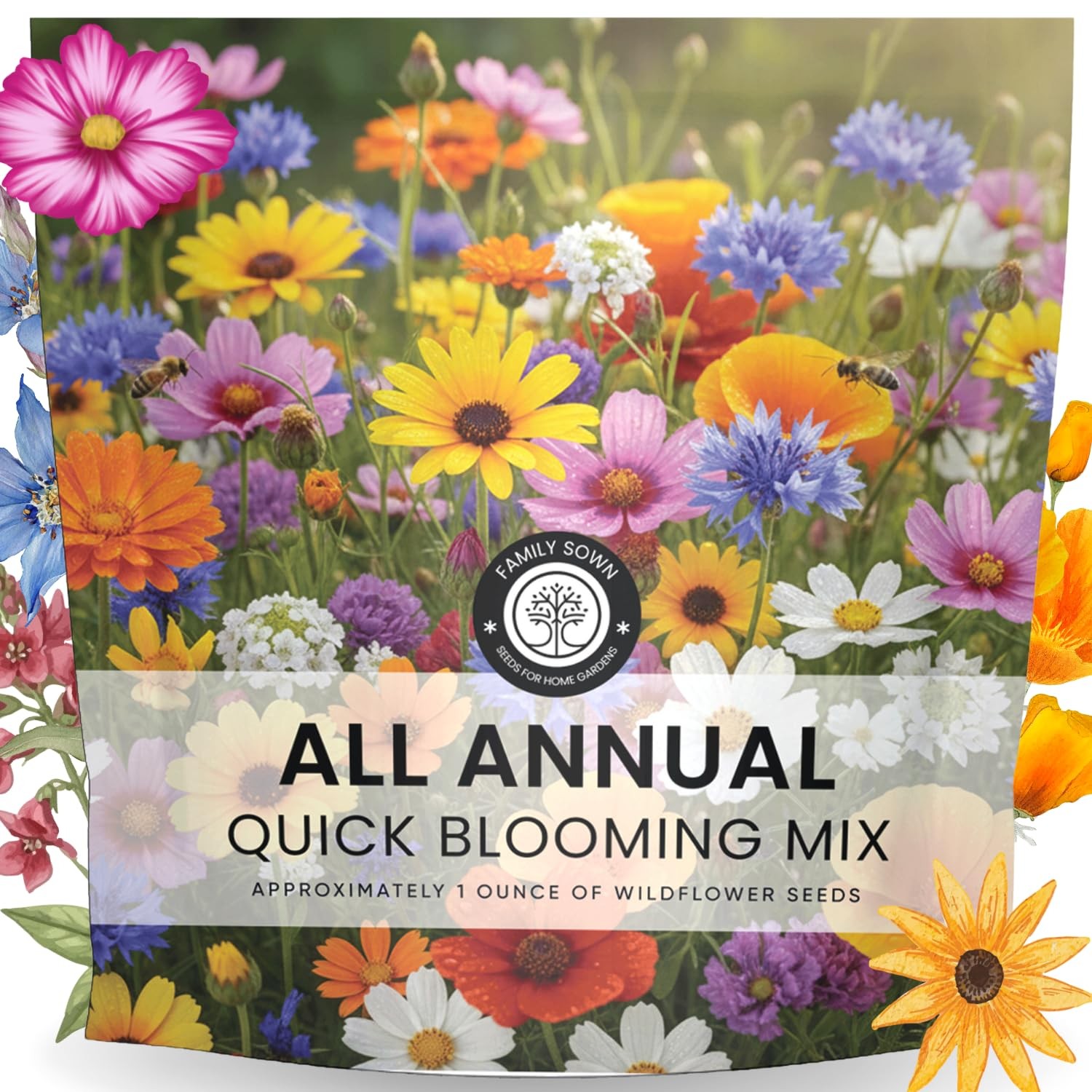 Annual Quick Blooming Wildflower Seeds Mix 16,000 Seeds for Planting