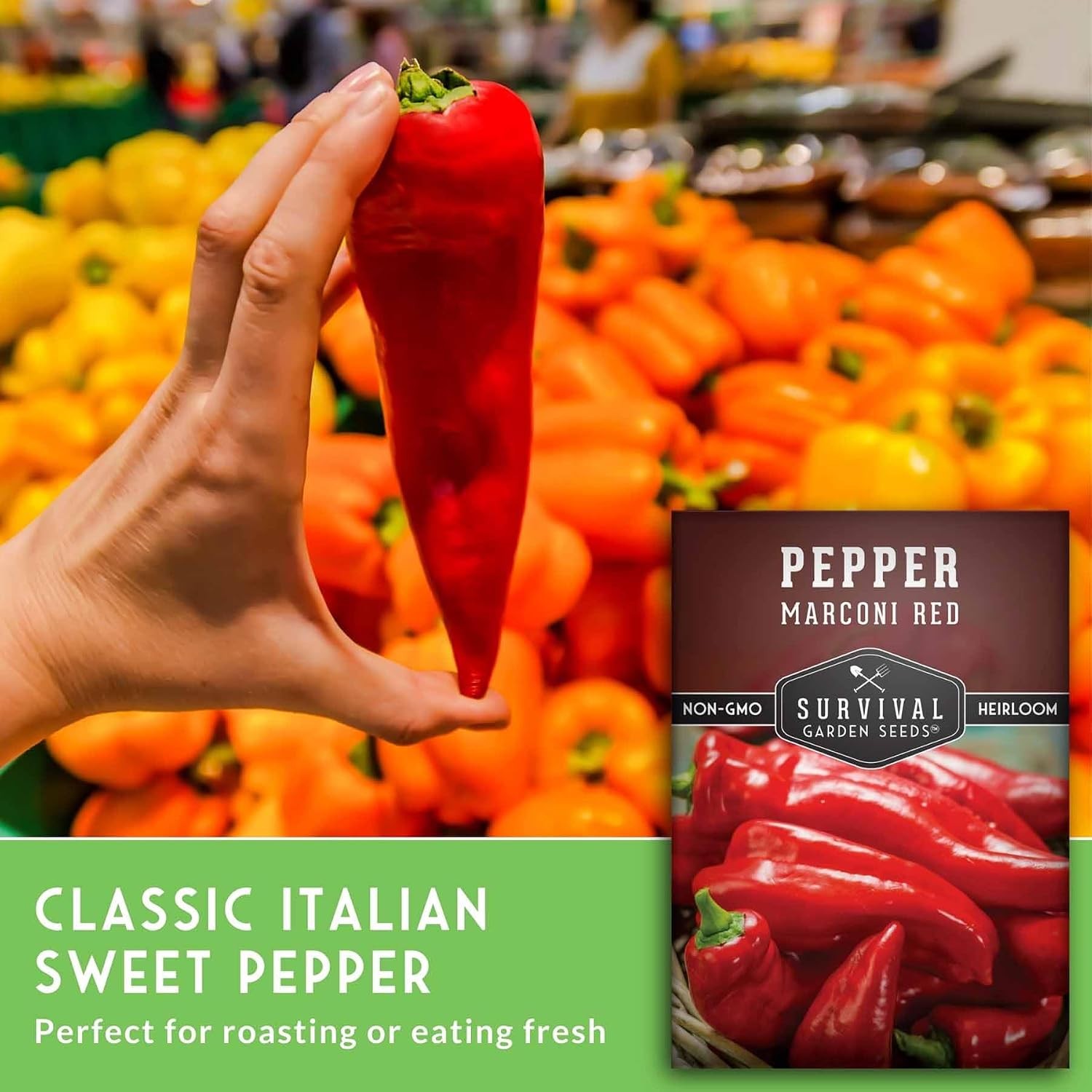 Marconi Red Pepper Seeds for Planting Sweet Italian Heirloom Non-GMO Peppers