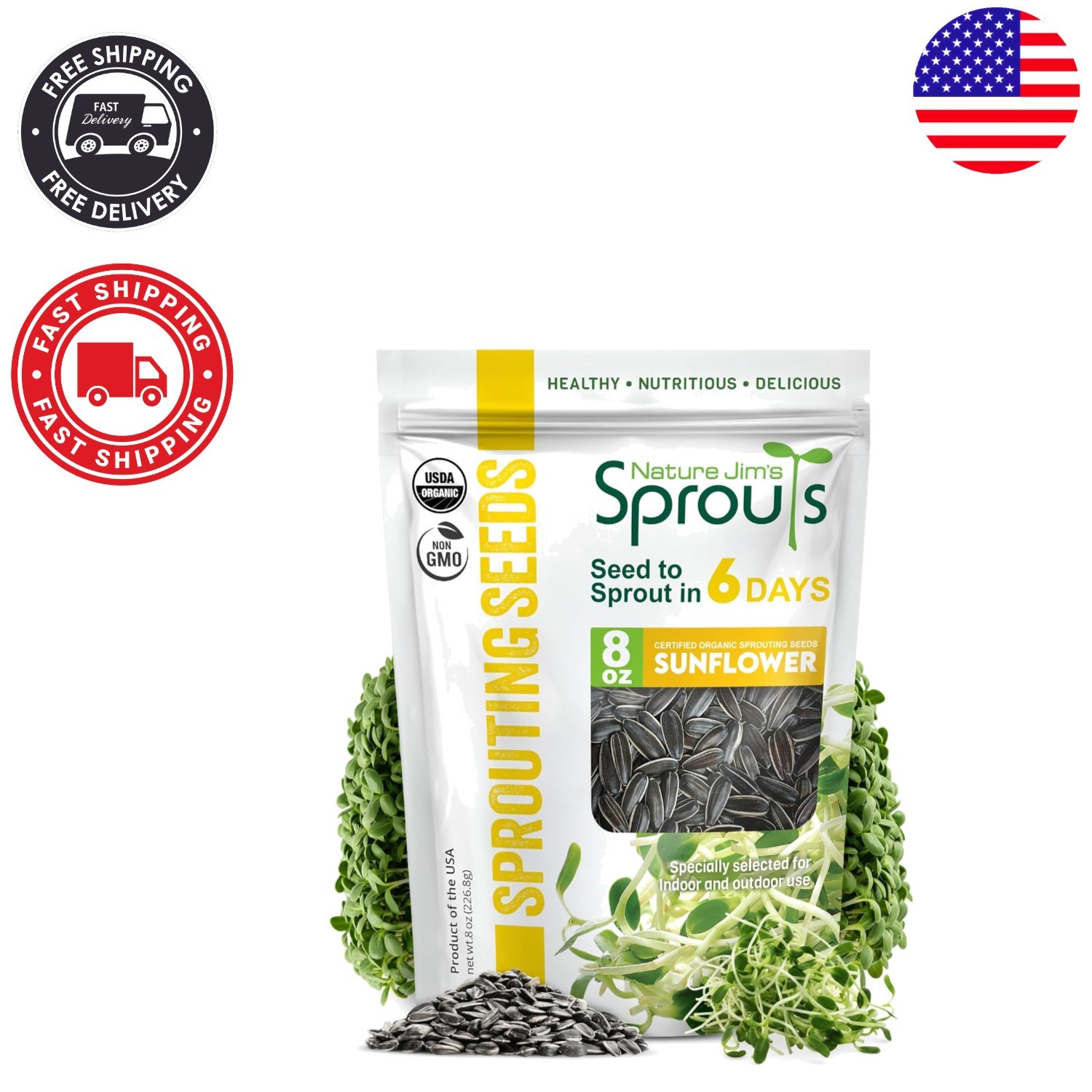 Nature Jim’s Organic Sunflower Seeds – 8 Oz Non-GMO Microgreen Sprouts for -R…