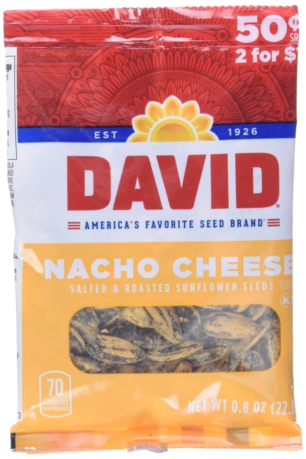 David Seed Sunflower Seeds, Nacho Cheese, 0.8 Ounce, 36 Count