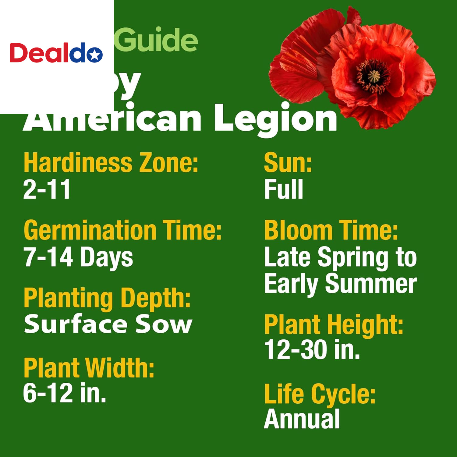 American Legion Red Poppy Seeds – 6,000 Vibrant Wildflower Seeds for Planting Ou