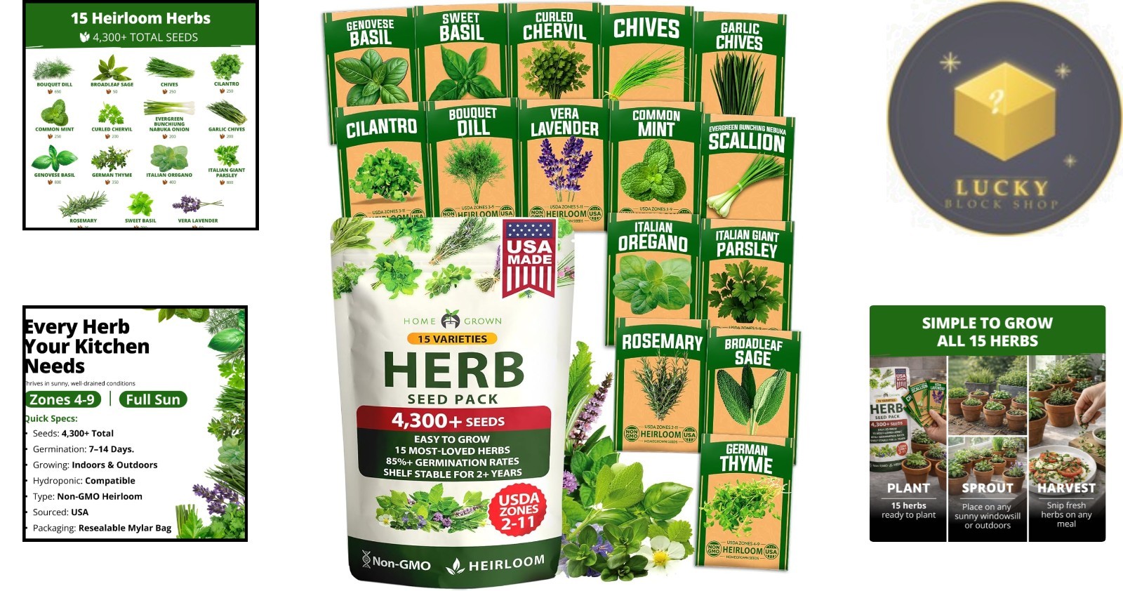 Culinary Herb Seed Kit: 15 Varieties, 4,300+ Seeds for Indoor & Outdoor Growing