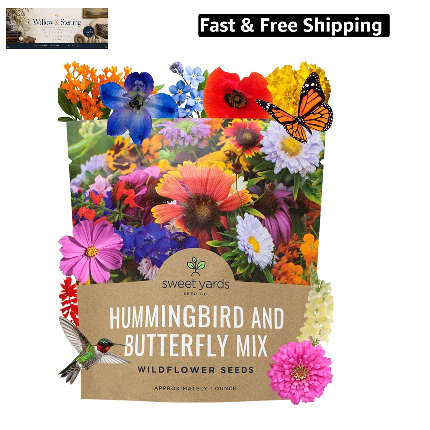 Wildflower Seeds Butterfly and Humming Bird Mix – Large 1 Ounce Packet 7,500+…