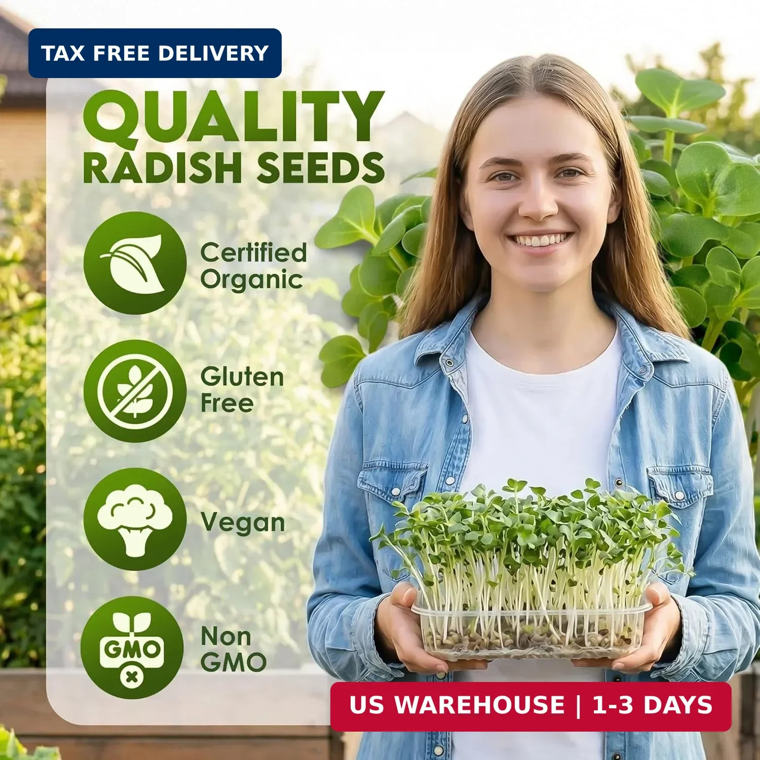 Nature Jims Organic Radish Sprout Seeds – 16 Ounce Premium Non-GMO Radish Seeds