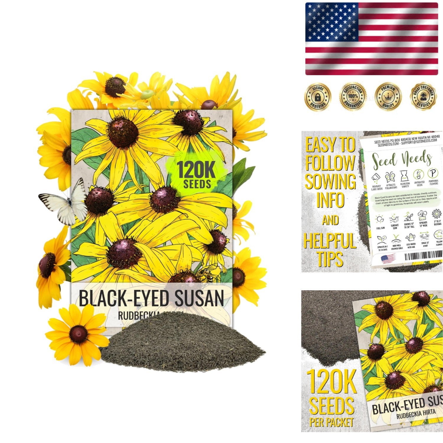 120,000+ Resealable Black Eyed Susan Seeds – Attracts Pollinators in Full Sun