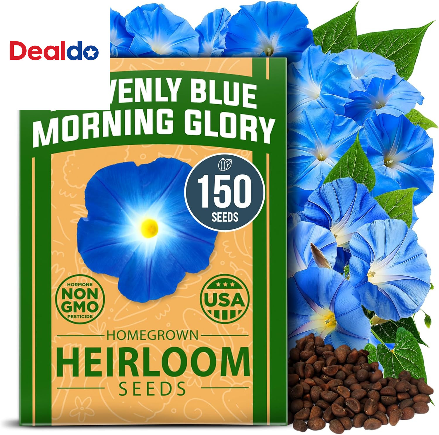 Heavenly Blue Morning Glory – 150 Heirloom Seeds for Planting, Ideal for a Flowe