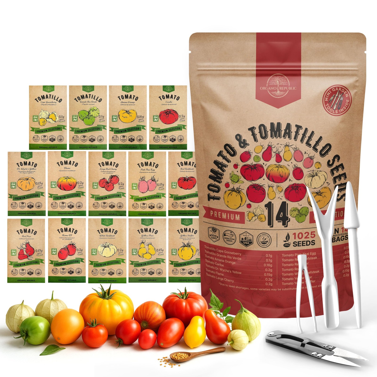 14 Rare Tomato & Tomatillo Seeds Variety Pack NonGMO Heirloom for Gardens