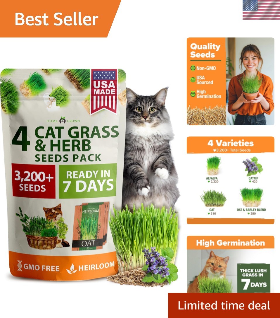 3200+ Indoor Cat Grass Refill – Non-GMO Grown Catnip, Oat & Alfalfa Seeds – …
