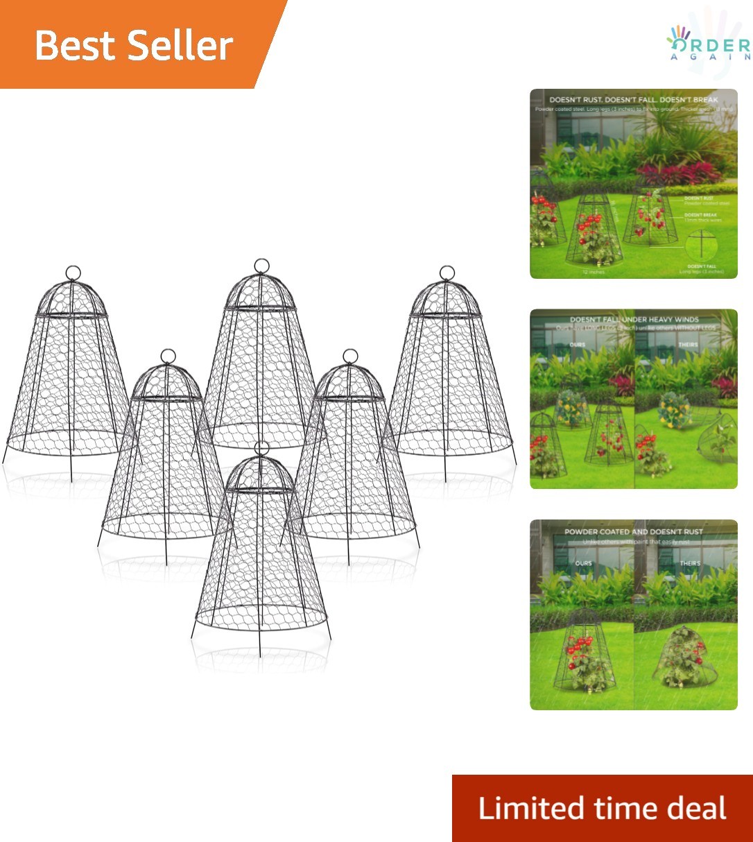 Garden Plant Cloches Steel Mesh Outdoor Protect from Animals Pack of 6