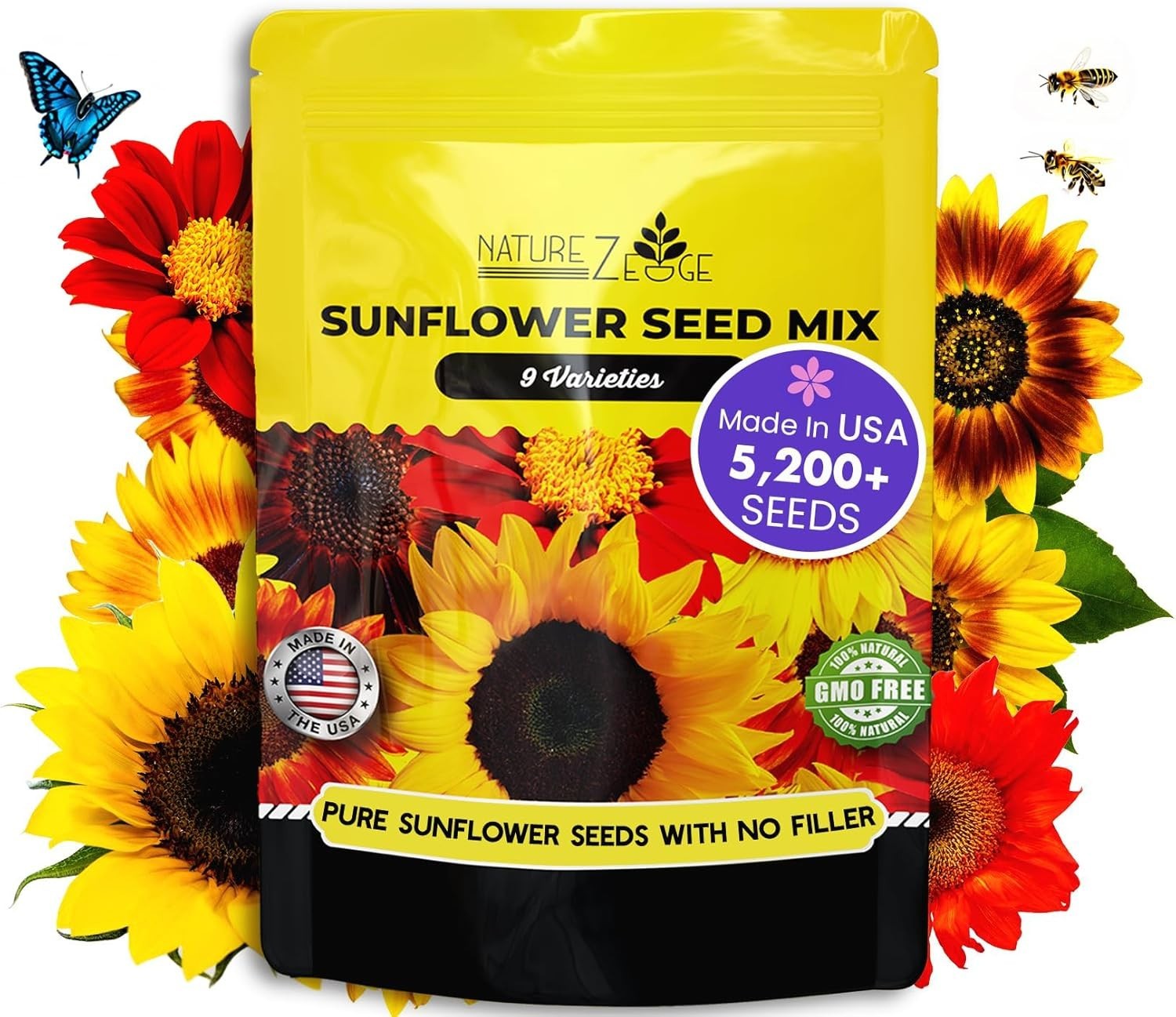 8 Oz Bulk Pack of 5200 Pure Non-GMO Sunflower Seeds for Vibrant Summer Gardens