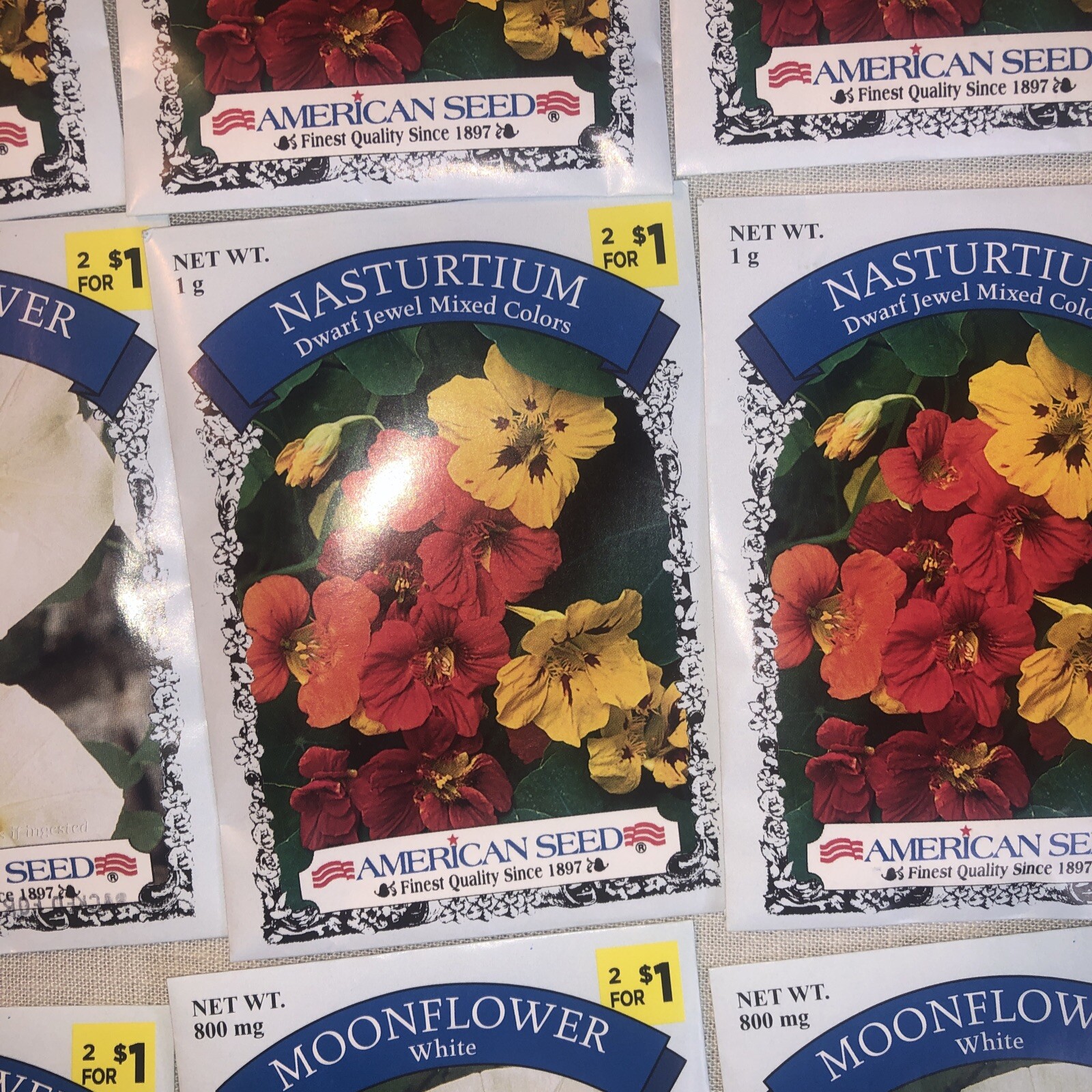 20 Packs Of Flower Seeds- 6 Moonflower, 8 Nasturtium, 6 Morning Glory-2024 seed