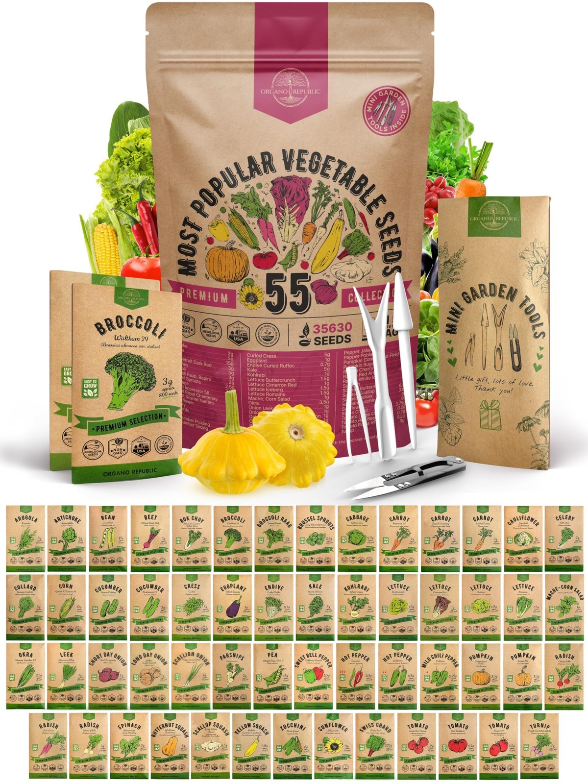 55 Vegetable Seeds Variety Pack – 35,600+ Non-GMO Heirloom Seeds for Planting…
