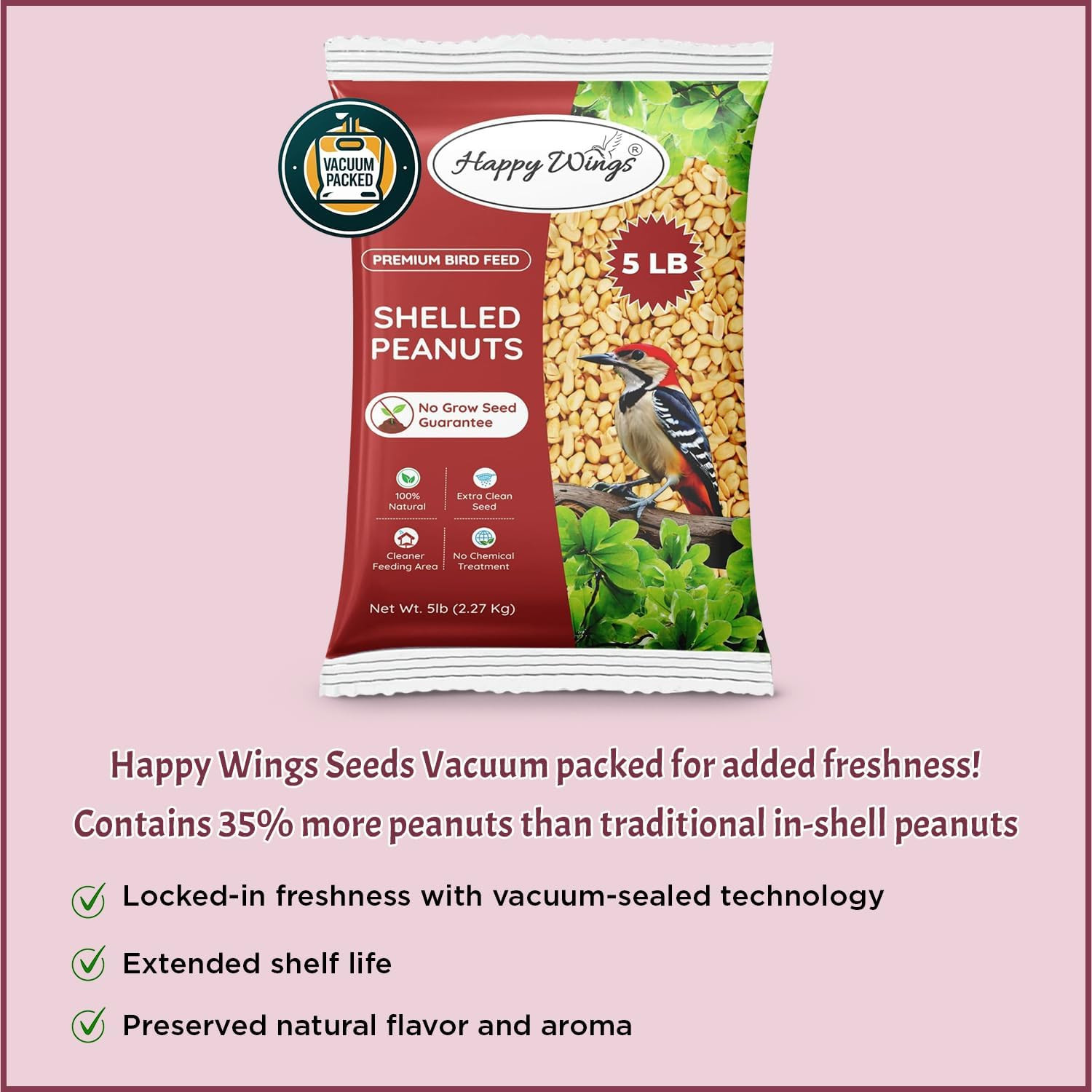 Shelled Peanuts Seeds Wild Bird Food – 5 Pounds I No Grow Seed I Bird Seed for W