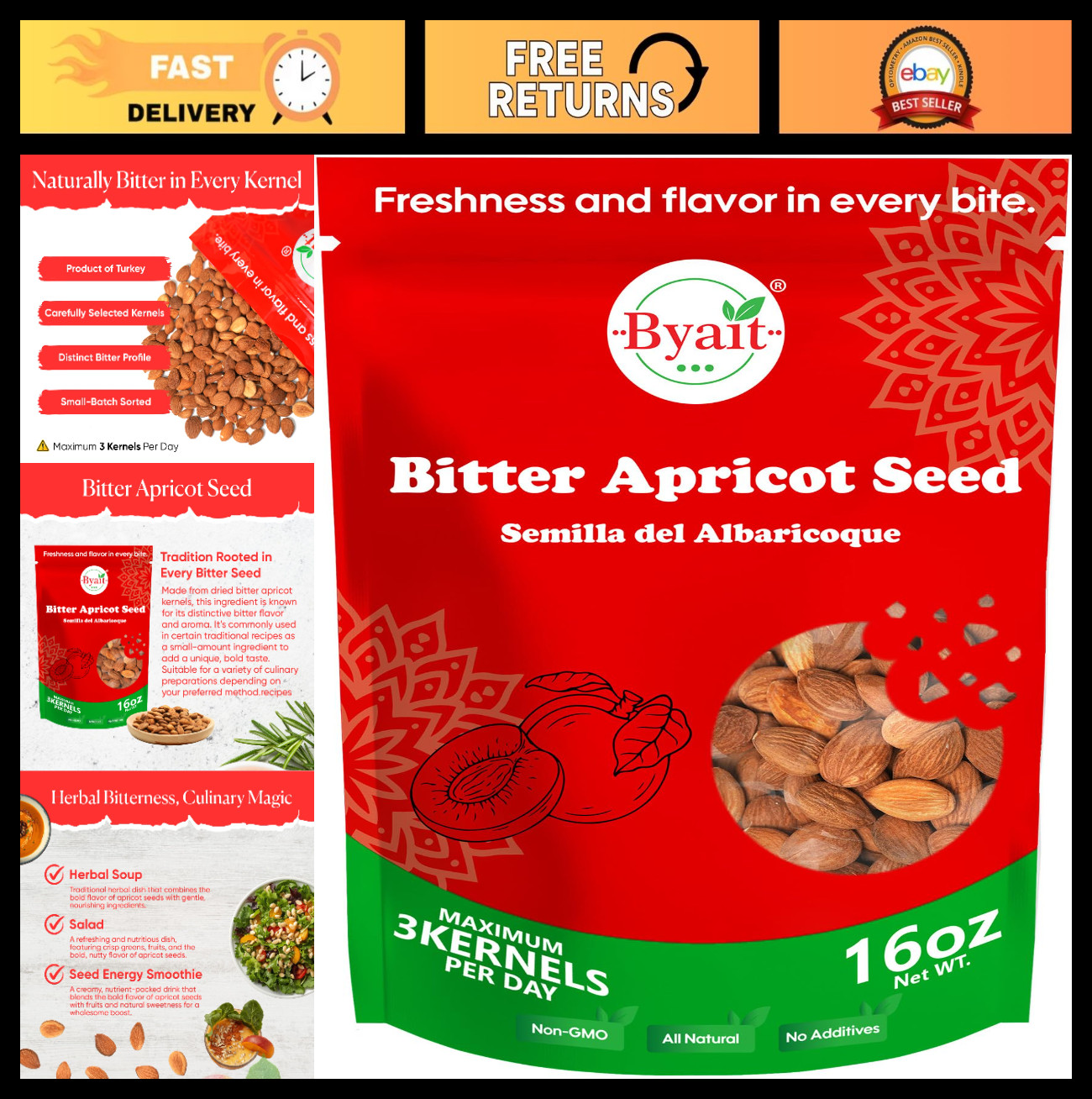 Raw Bitter Apricot Seeds 16 Oz – Fresh Kernels, All Natural, Vegan, Gluten Free