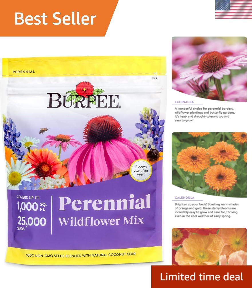 Vibrant Perennial Wildflower Seed Mix (25,000 Seeds) for Eco-Friendly Gardens