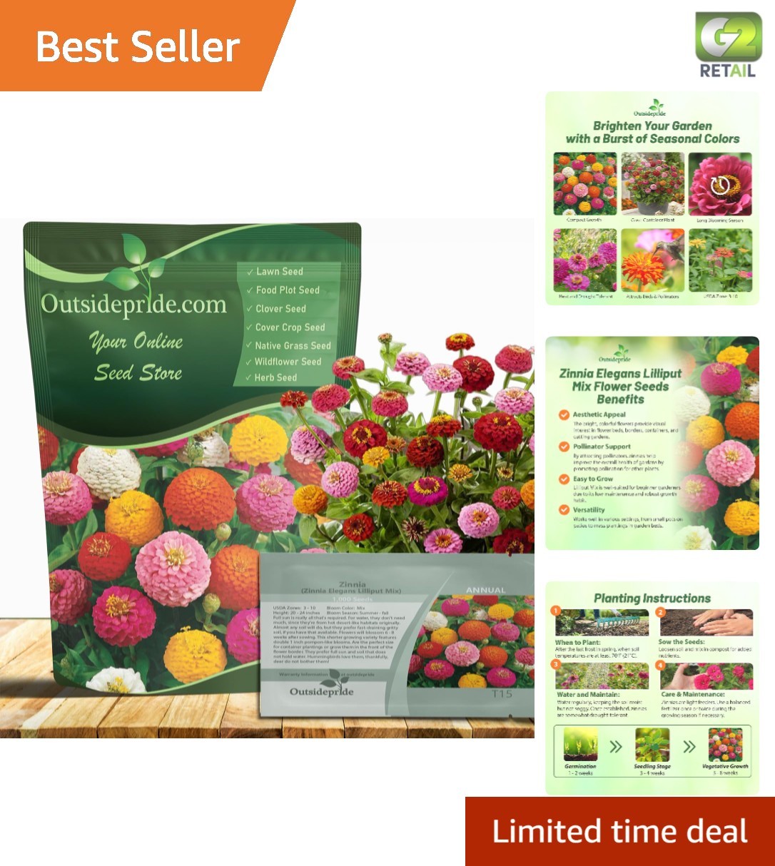 Vibrant 1000 Pcs Zinnia Flower Seeds – Perfect for Cutting Gardens & Borders