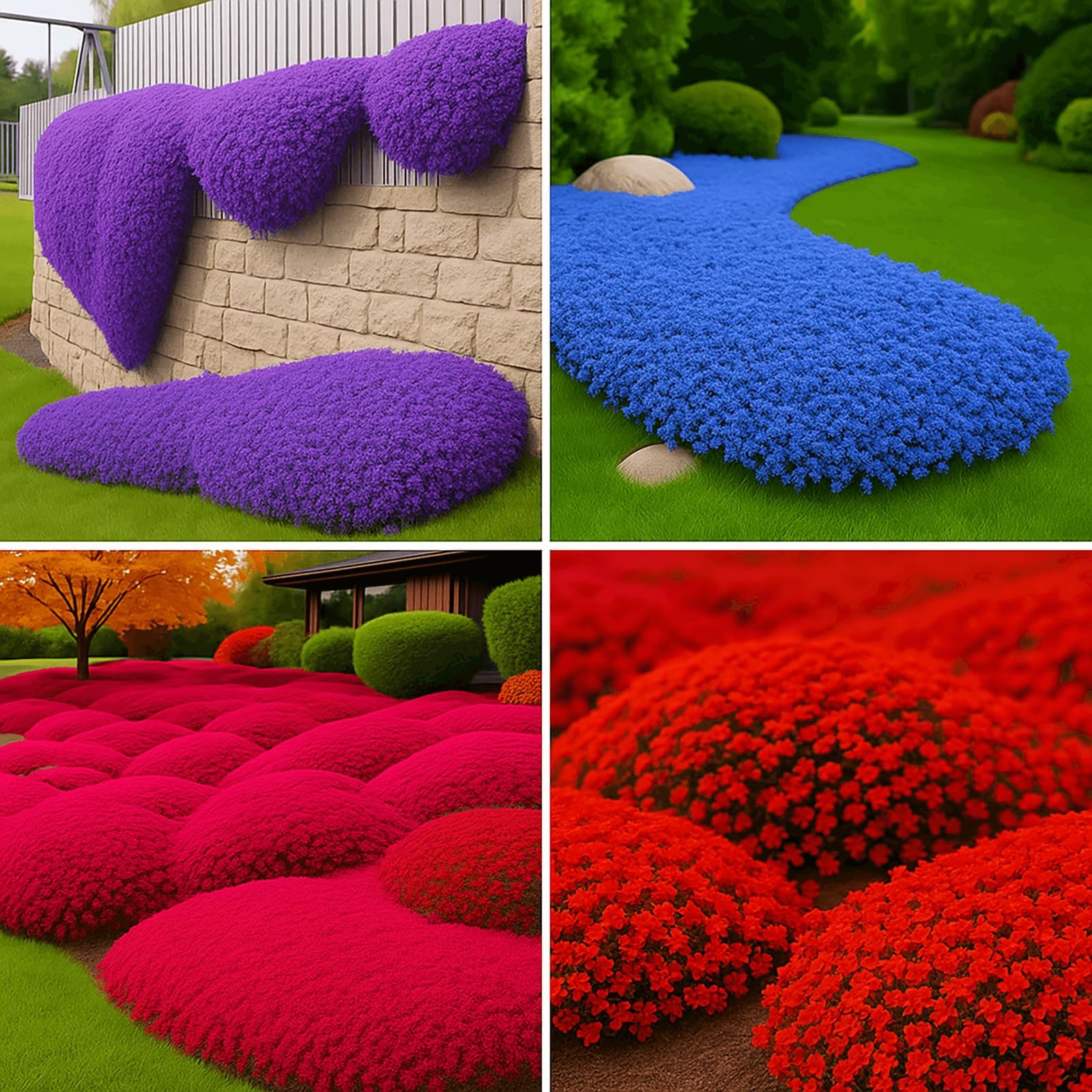 32000+ Mix Creeping Thyme Seeds Ground Cover, Bright Red, Blue, Purple