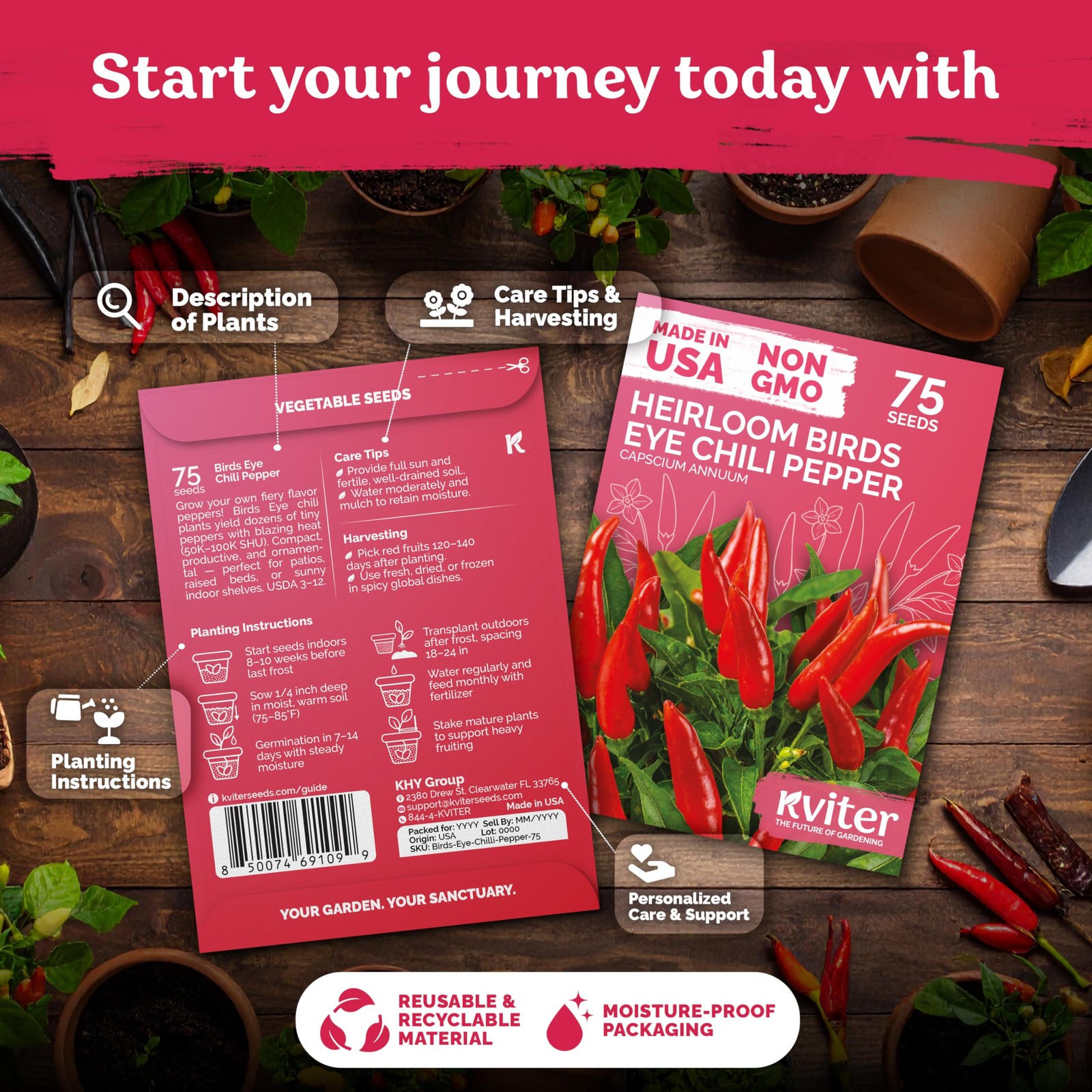KVITER 75 Birds Eye Chili Pepper Seeds For Planting (Capsicum Annuum)