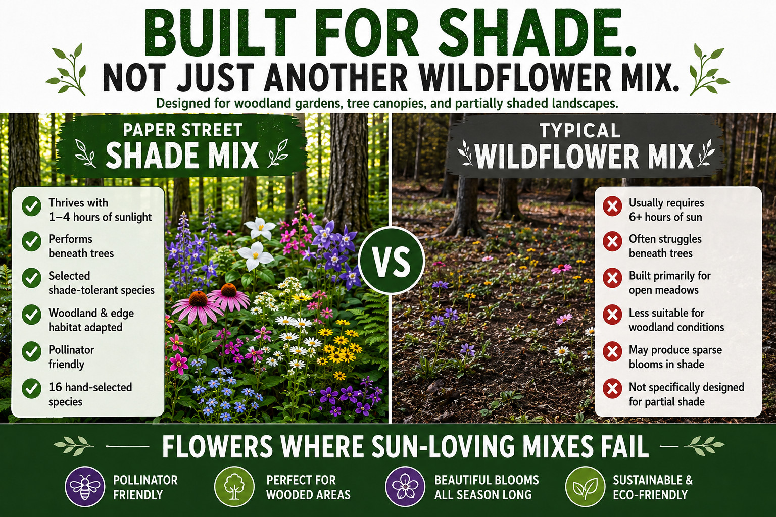 Shade and Woodland Wildflower Mix 1 pound covers 3,200 square feet