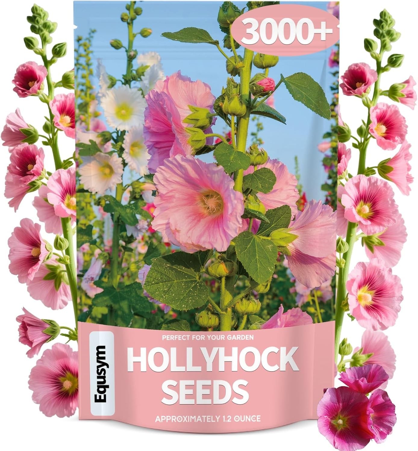 Hollyhock Seeds 3000+ Bulk Pack – Mixed-Color Perennial Blooms, Attracts Poll…