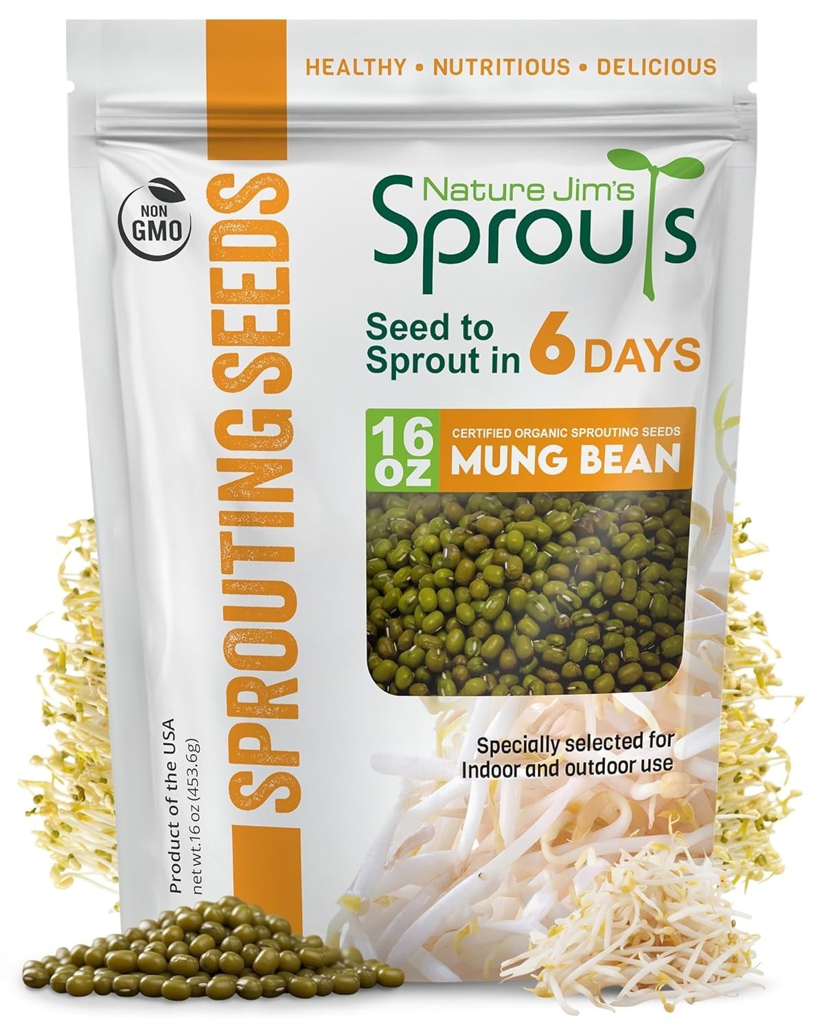 Nature Jim’s 16 Oz Mung Bean Sprouting Seeds – Easy Home Growing Instructions