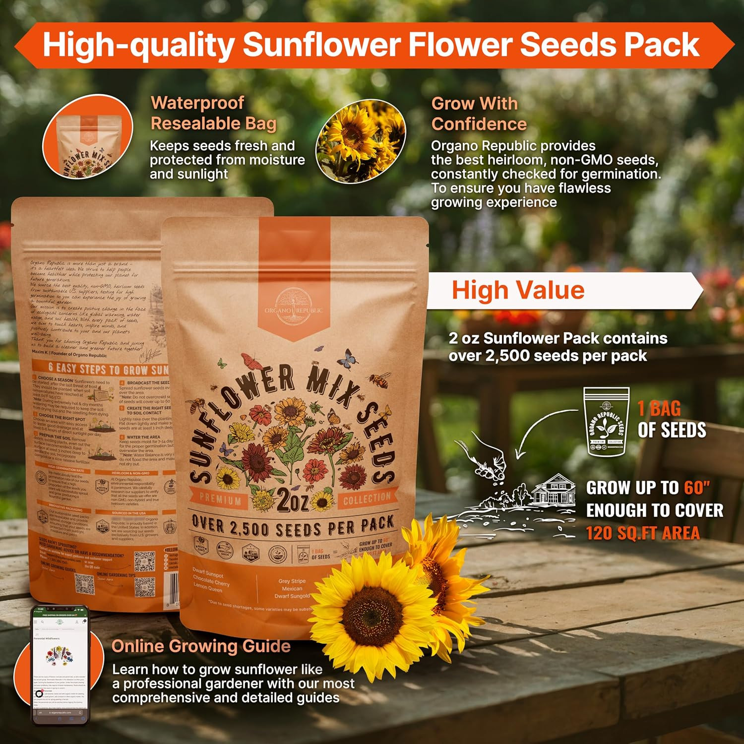 NonGMO Heirloom Sunflower Seeds for Planting Home Garden 2 oz Bag