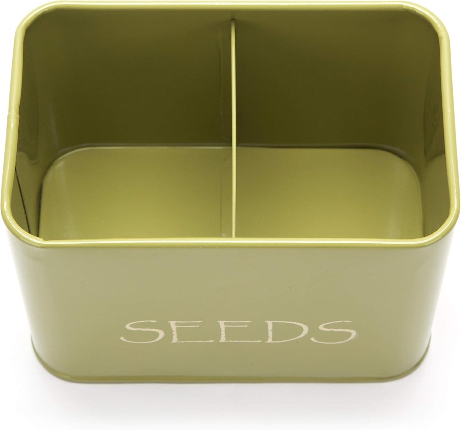 Steel Seed Storage Box Organiser in Green. Compact Seed Packet Container