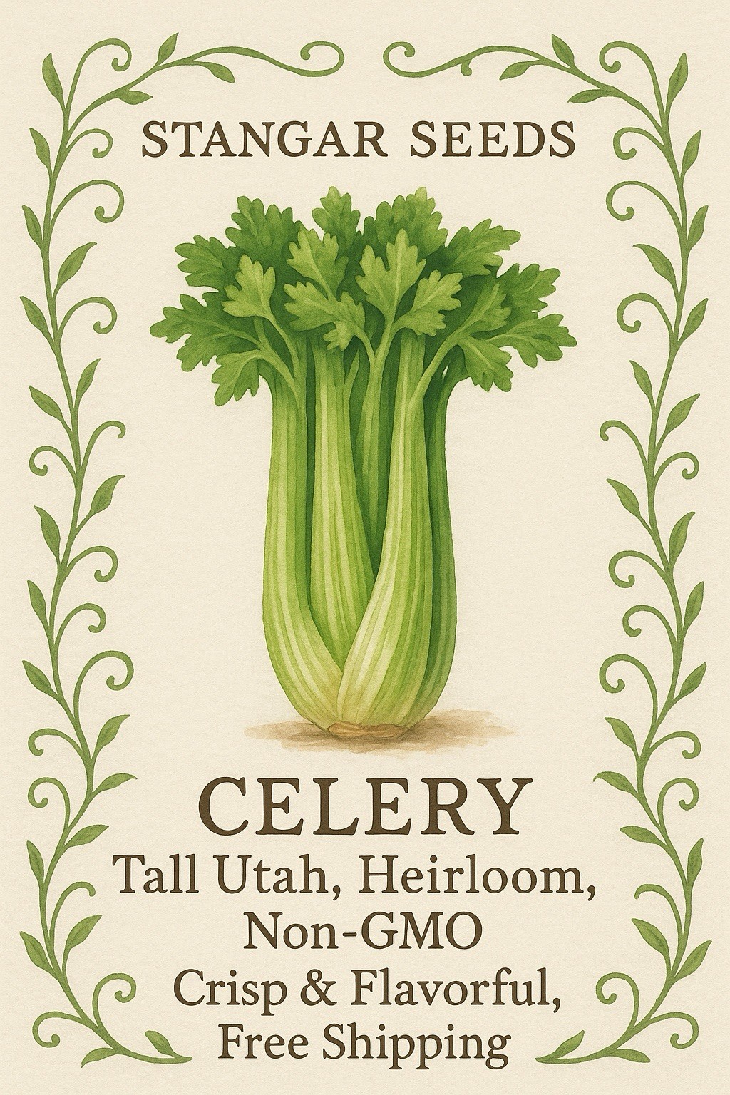 Celery Seeds, Tall Utah Heirloom, Non-GMO, Crisp & Flavorful, Free Shipping