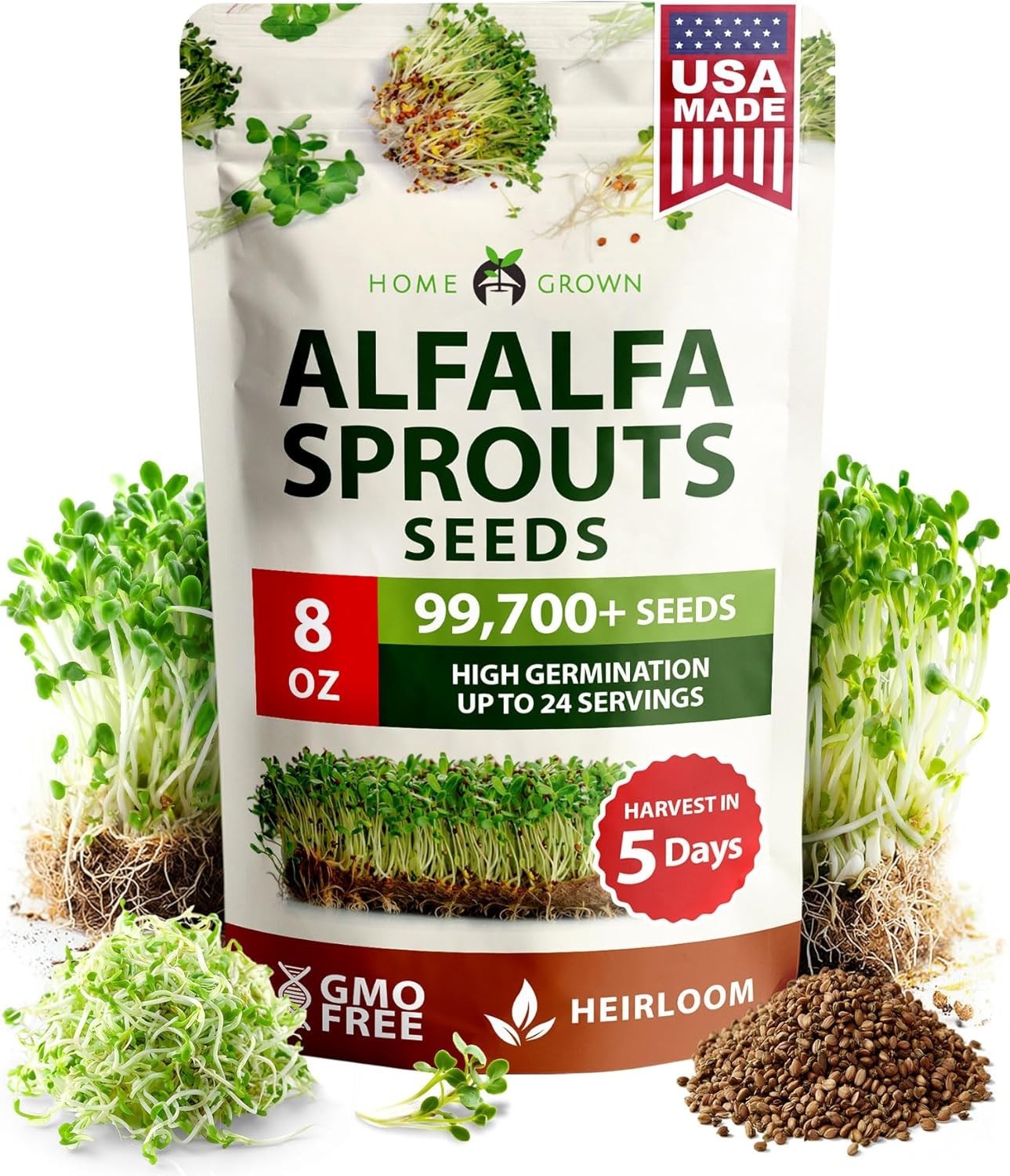 Healthy 8 oz Alfalfa Sprout Seeds, Low Maintenance for -Round Indoor Gardens