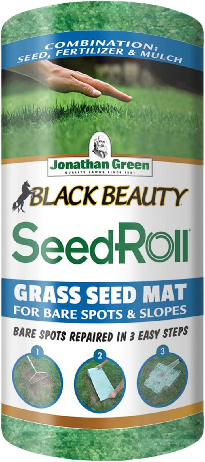 (10410) Black Beauty Seedroll Grass Seed Mat – Cool Season Lawn Seed, Fertilizer