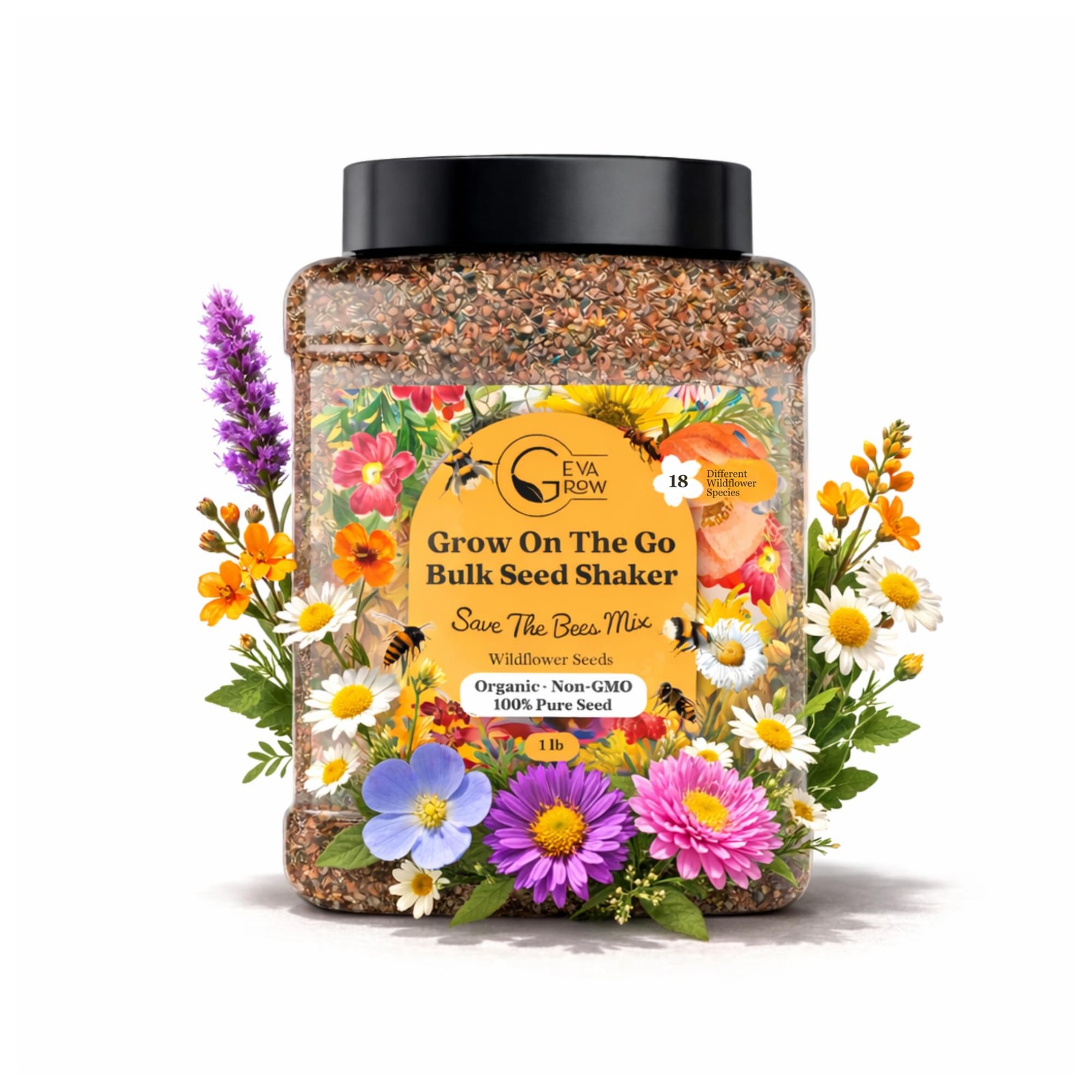 Wildflower Seed Mix 1LB Tub – Save The Bees Seed Mix, by GevaGrow | Bulk