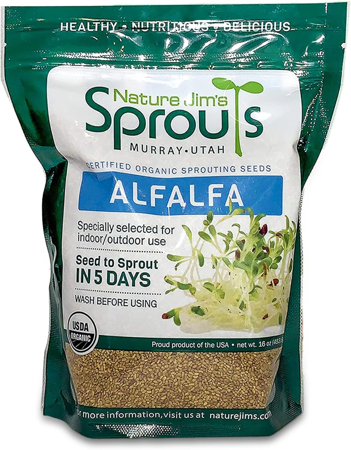 Organic Alfalfa Sprout Seeds 16Oz Non Gmo Resealable Freshness Nutrition