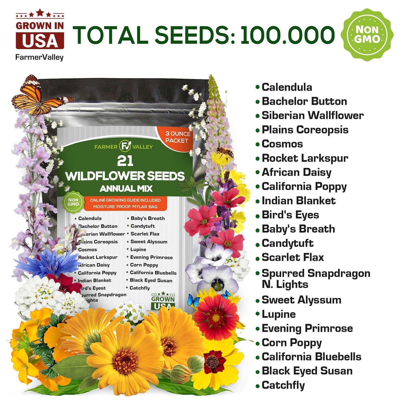 Annual Wildflower Seeds Mix to Attract Pollinators, Butterflies, and Birds – …