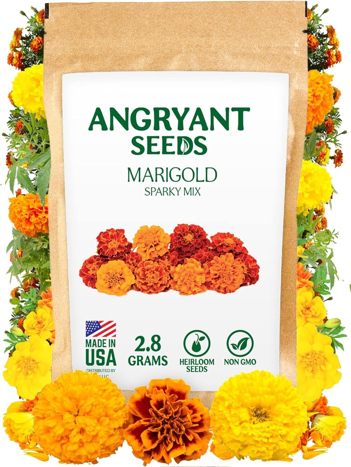 Marigold Sparky Mix Seeds – 999+ Heirloom Non-GMO Flower Seeds for -Round Blooms