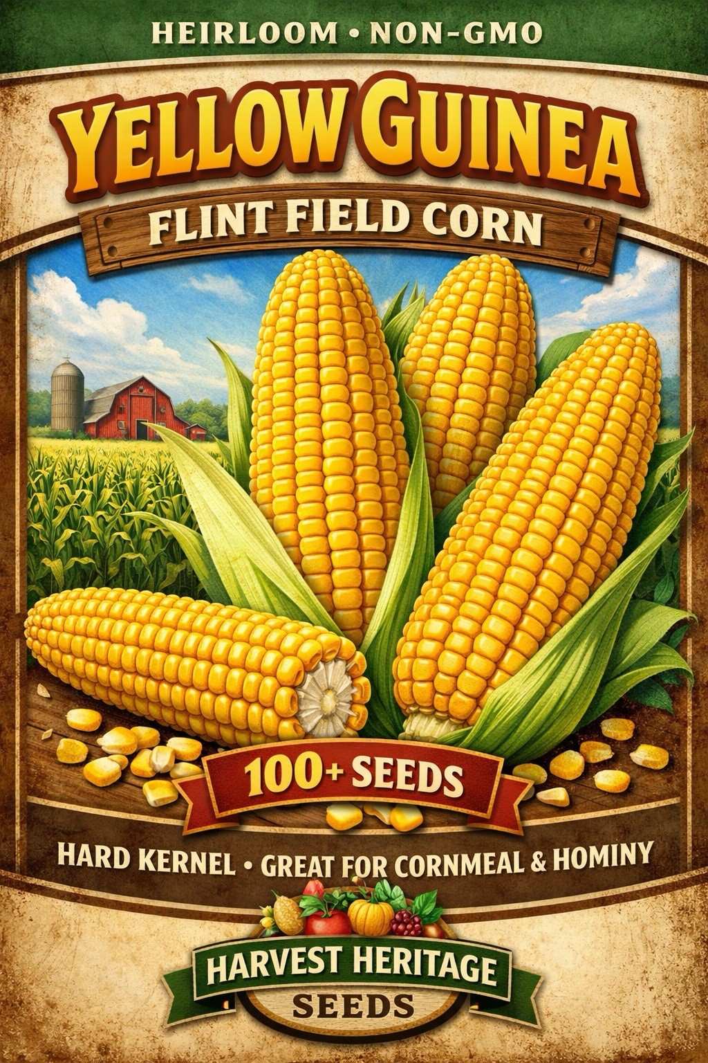 Yellow Guinea Flint Field Corn Seeds 100+ Seeds Heirloom Non GMO Fresh 2026