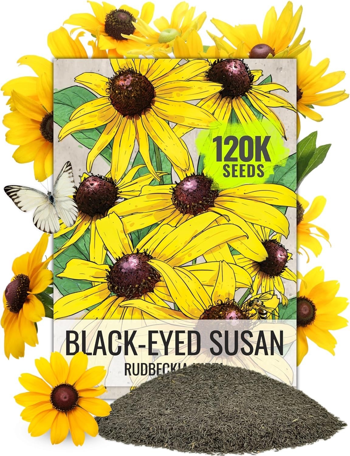 120,000+ Resealable Black Eyed Susan Seeds – Attracts Pollinators in Full Sun