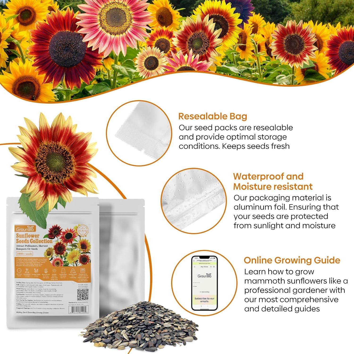 1 Oz Pack of 15 Colorful Sunflower Seeds – Edible & Ornamental Garden Decor