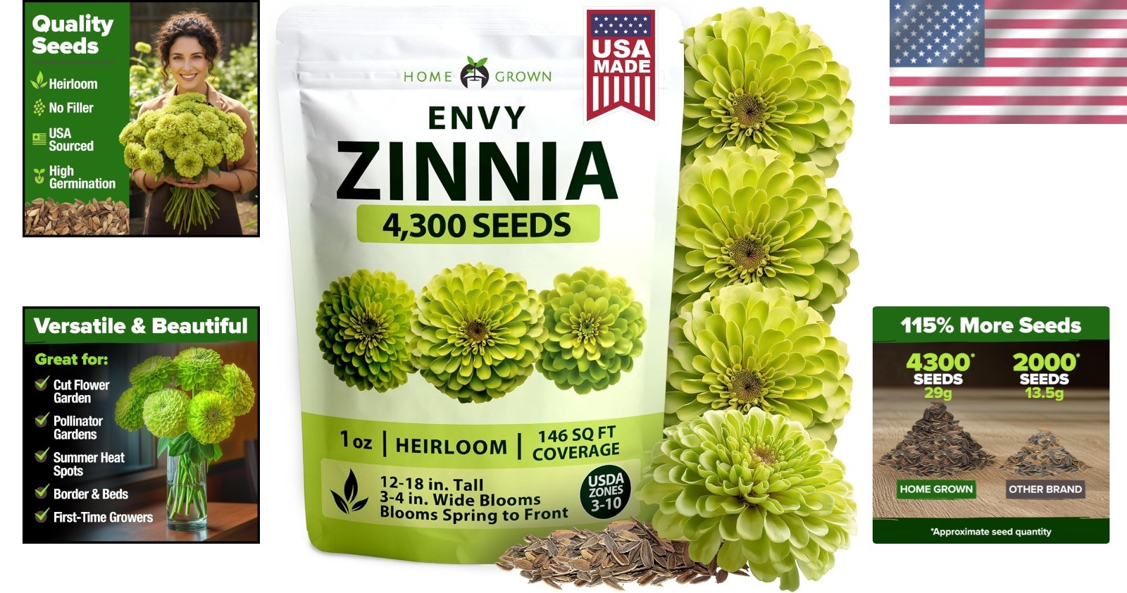 GMO-Free Envy Zinnia Seeds 1g: Attracts Pollinators with Unique Green Flowers
