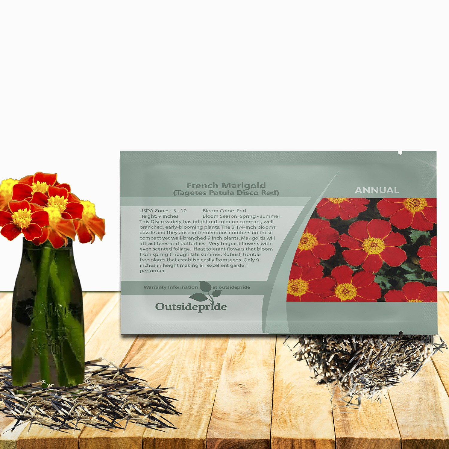 200 Seeds Tagetes Patula Disco Red French Marigold Flower Seeds