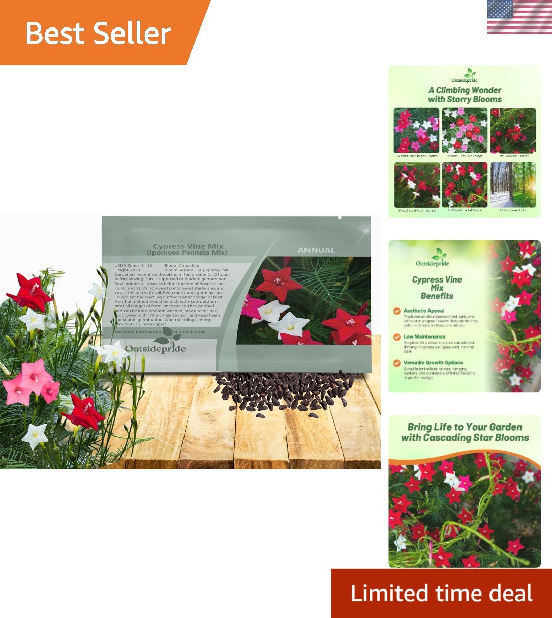 100 Mixed Cypress Vine Seeds – Nectar-Rich Blooms for Vertical Gardens