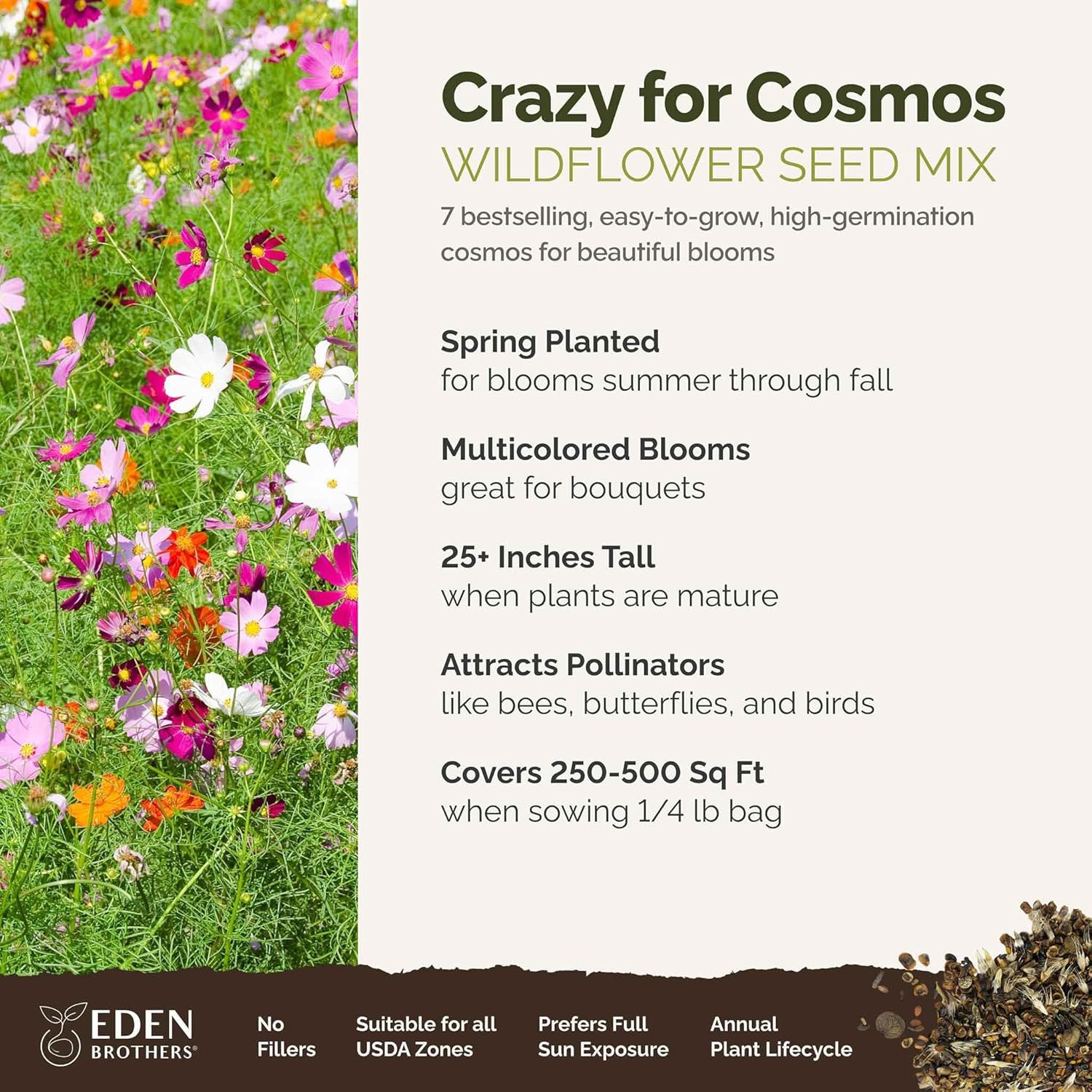 Crazy for Cosmos Flower Mixed Seeds for Planting, 1/4 lb, 120,000+ Seeds with Co