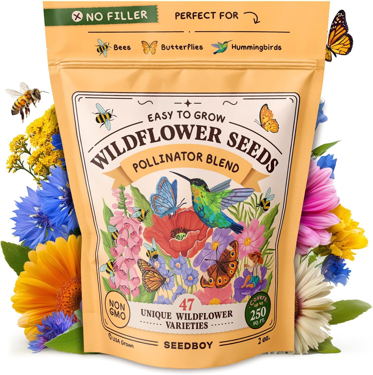 Wildflowers for Pollinators Seed Mix – 2 oz Bulk Wildflower Seeds – 40,000+ N…