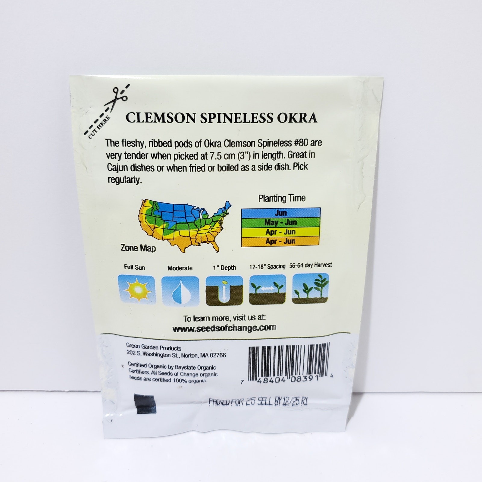 Seeds of Change Organic (2025) – 1pk 2.8g Clemson Spineless Okra Garden Seeds