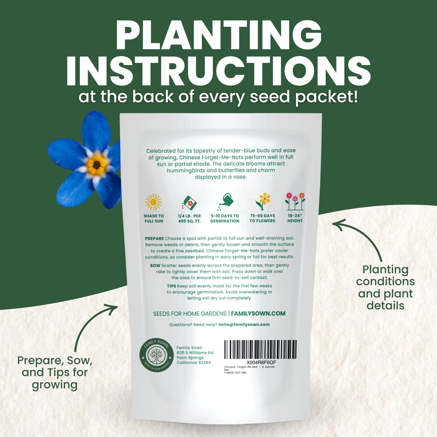 Chinese Forget Me Not Seeds – 18,000 for Planting – 2026 Season – 4 Ounces