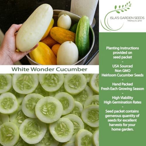 White Wonder Cucumber Seeds – 50+ Heirloom Non-GMO Seeds by Isla’s Garden