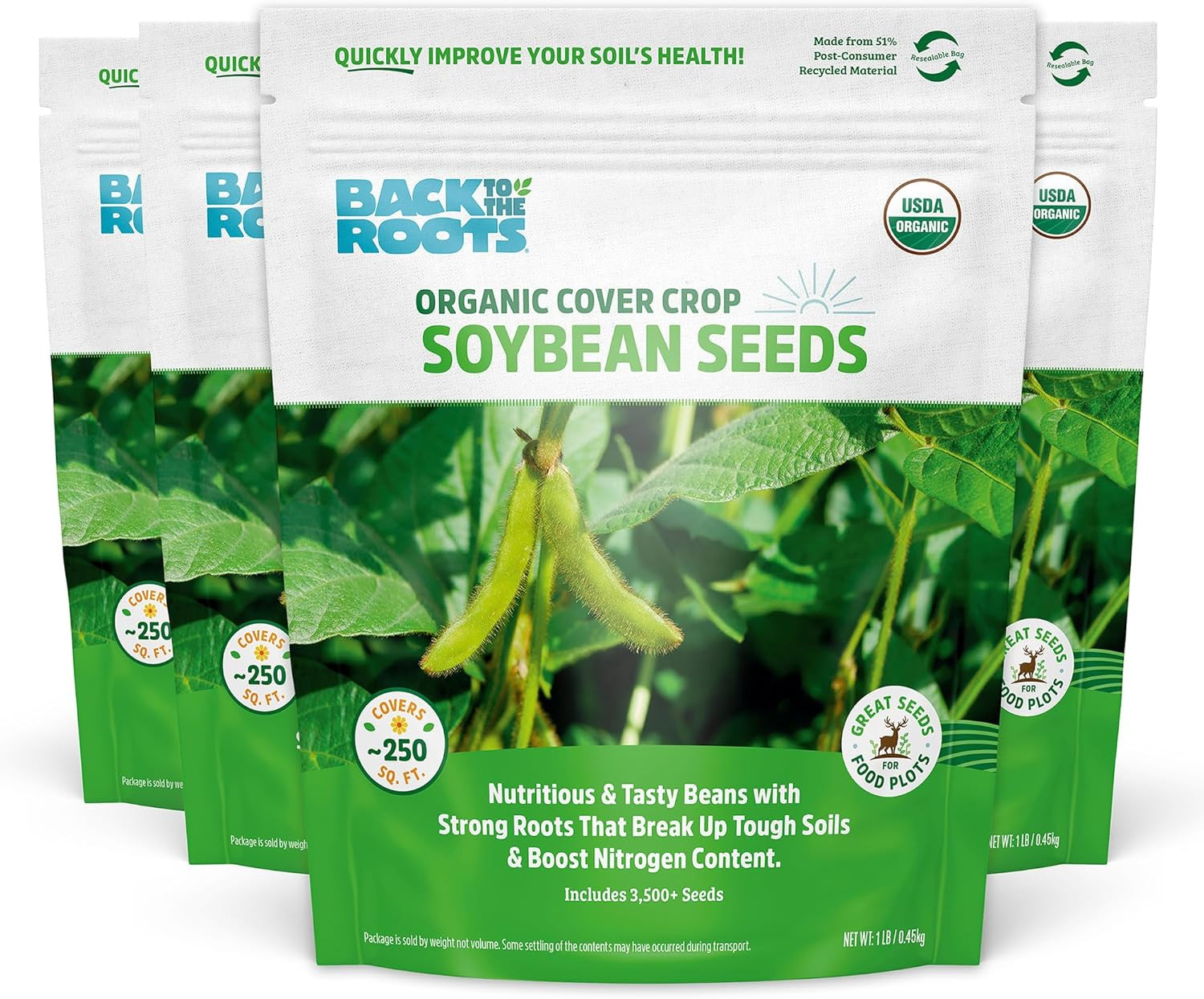 100% Organic Soybean Cover Crop Seeds, Covers ~1000 Sq. Ft.