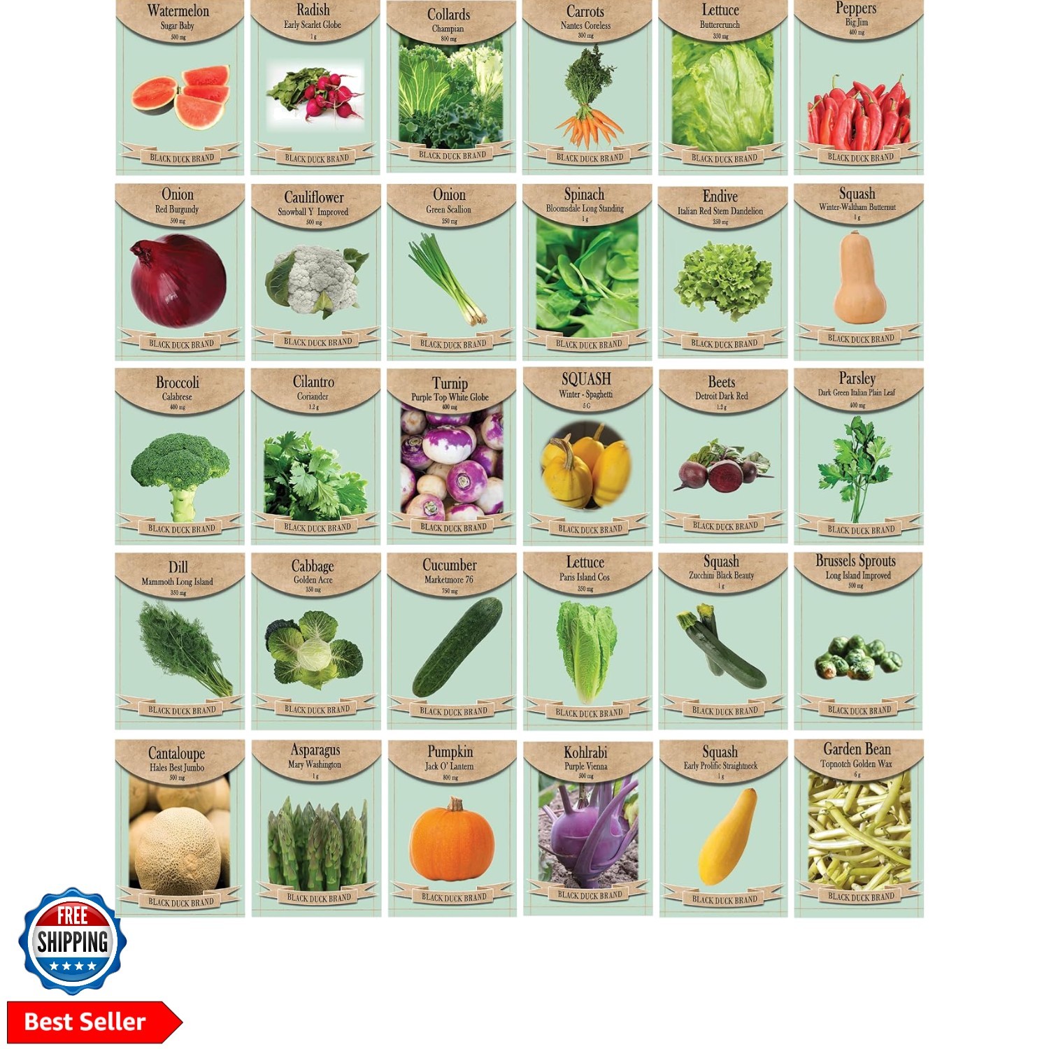 30 Assorted Packages of Vegetable Seeds, 15+ Varieties, All Seeds are Heirloo…